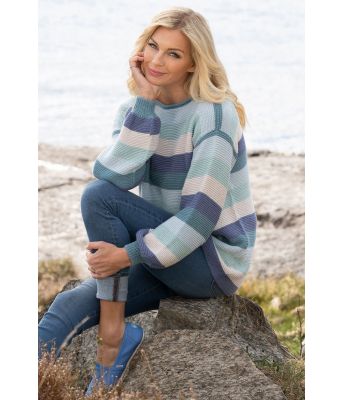 Dory turkisblå stripete strikkegenser Kathrine Sørland - viking 2014-06B