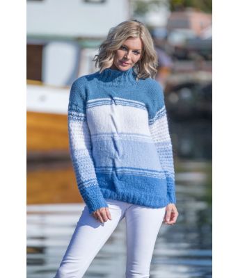 Dregg stripete blaa strikkegenser - Viking 1812-06