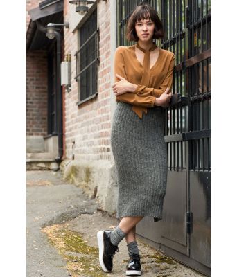 Grått Ribtube strikket skjørt - DSA 43-03