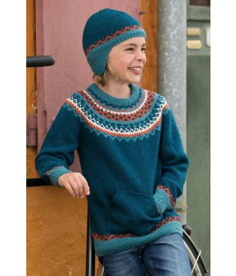 Nikko strikkegenser med rundfelling til barn (inkl lue) - DSA 69-10