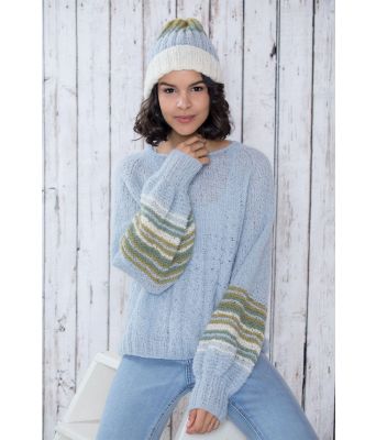 Blå Fiona genser med lue - DSA 75-07