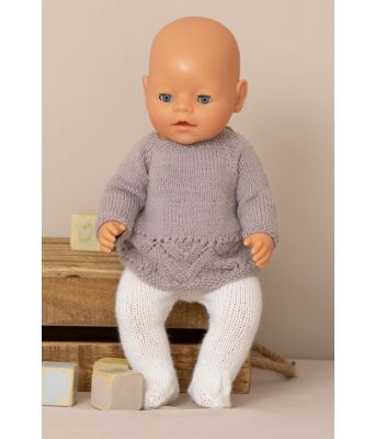 Elle strikket bluse og stroempebukse til babyborn lekedukker - Viking 2133-04