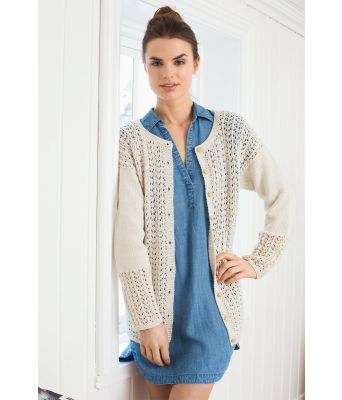 Naturhvit strikkejakke med hullmønster - GG 265-04