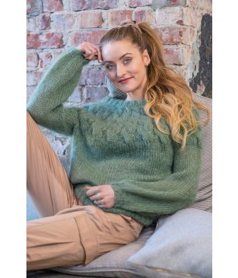 Grønn Jackie genser med flettemønster - GG 286-09