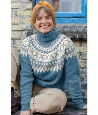 Lys denim / turkis Rallargenser i merinoull - GG 291-07C