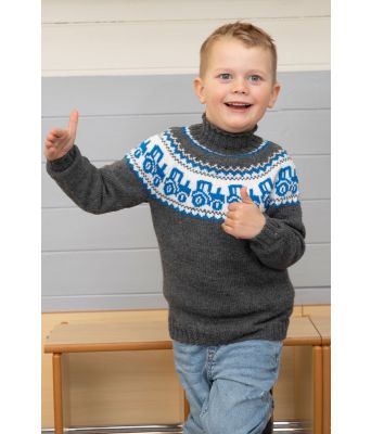 Grå Traktor strikkegenser til barn - Viking 2110-05C