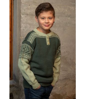 Grønn Setesdalsgenser med knapper Dario - Viking 2105-08B