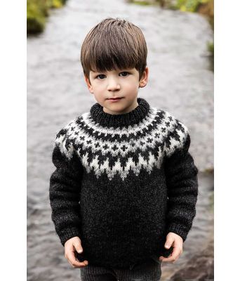 Gråsvart Æsa islandsk genser til barn - Istex 590021 / Lopidesign 41-25-0005