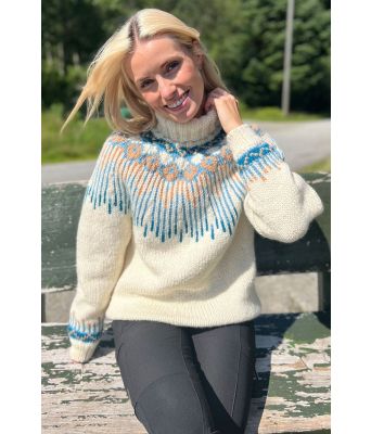 Hopi Polar i naturhvit med turkis mønster - Linka Neumann design HPGHG0004C