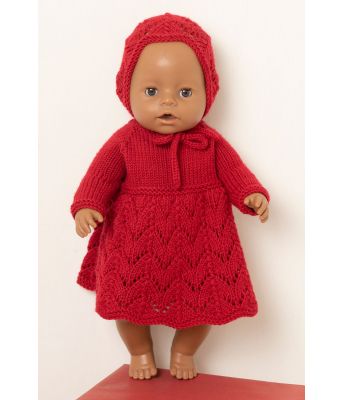 Jolin strikket julekjole med kyse til dukke - Viking 2136-02