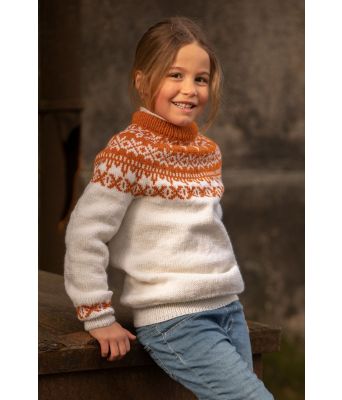 Karve genser med rundfelling oransje mønster - Viking 2116-04A