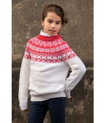 Karve strikkegenser med rosa mønster rundfelling - Viking 2116-04B