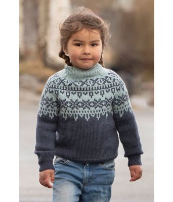 Krus jeansblå strikket genser til barn - Viking 2116-05B