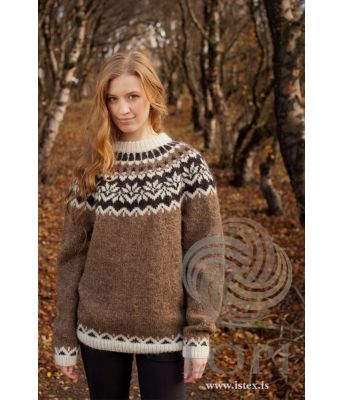 Afmæli trefarget brun islandsgenser - Istex 91000-2D