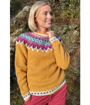 Gul riddari genser med fargerikt mønster - LL0077