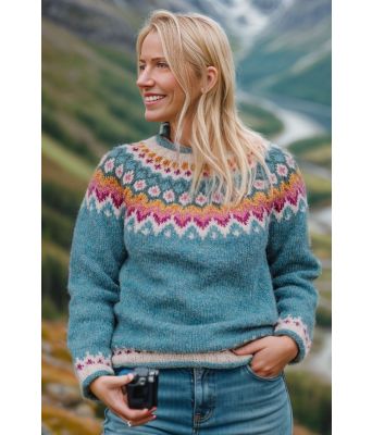 Riddarigenser i isbreblått med mange farger i mønsteret - LL0082B