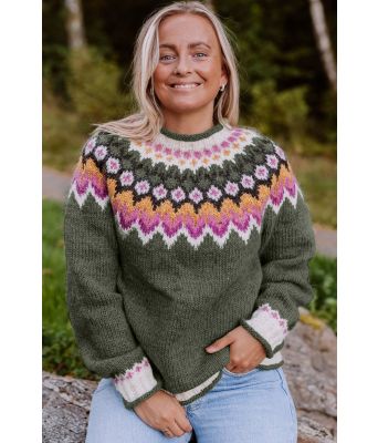 Furugrønn riddarigenser med fargerikt mønster - LL0088