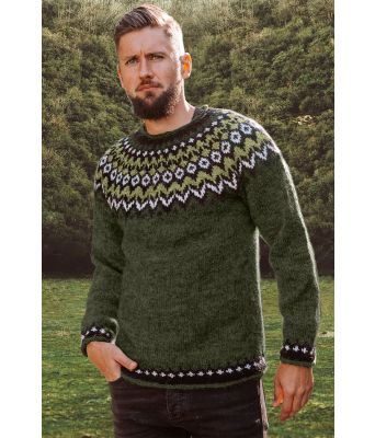 Furugrønn riddarigenser med lysegrønt mønster - LL0091