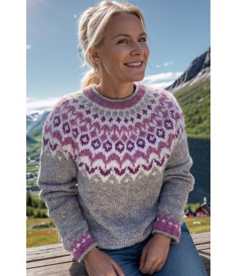 Grå riddarigenser med rosa mønster - LL0100