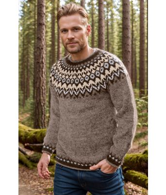 Gråbrun riddari genser med brunt mønster - LL0108