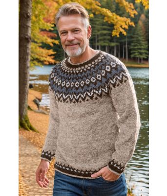 Beigebrun riddarigenser med blått mønster - LL0114