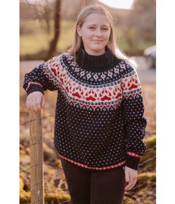 Marineblå Fjordfolk genser med rundfelling - LN0005B-SU