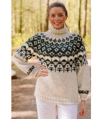 Lysegrå Matoakagenser med grønt møster i rundfelling - Linka Neumann design LN0019-DGO-002