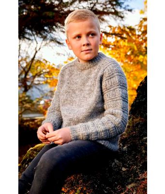 Veturhus grå islandsk barnegenser med strukturstrikk - Lopi 37-10