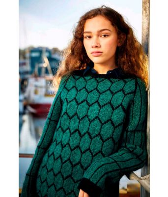 Harpa islandsk strikkegenser i grønnturkis og svart - Lopi 37-2