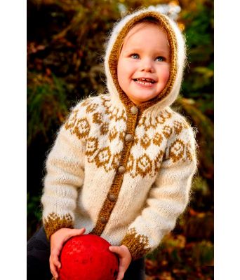 Hvoll naturhvit strikket barnejakke med hette - Lopi 37-3