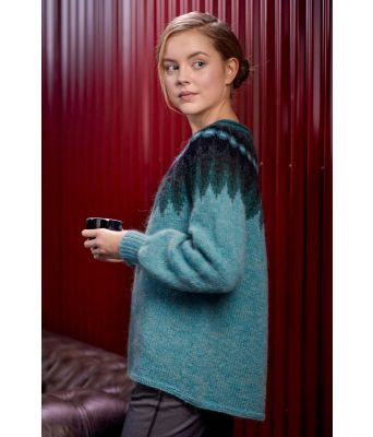 Uppstytta turkis strikkegenser fra Island - Lopi 38-12