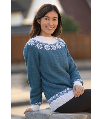 Lydia genser - Viking 2019-A Petrol og hvit