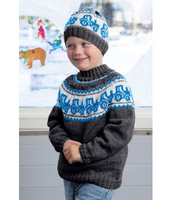 Mørkegrå traktorgenser med blå traktor til barn - Viking 2110-05I