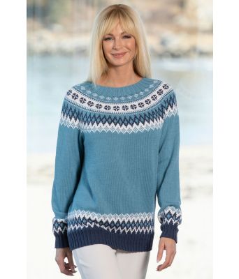 Marny turkisblå strikket genser med rundfelling Kathrine Sørland - Viking-2120-03