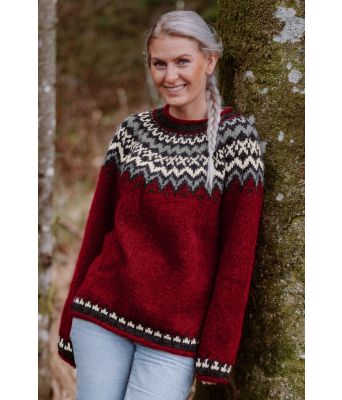 Mørkerød Islandur islandsgenser - Strikkia 2023-022-555A