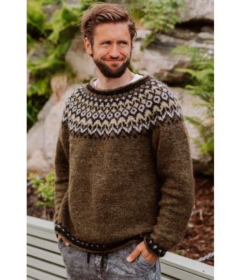 Myrgrønn riddarigenser med beige/grønt mønster - LL0017