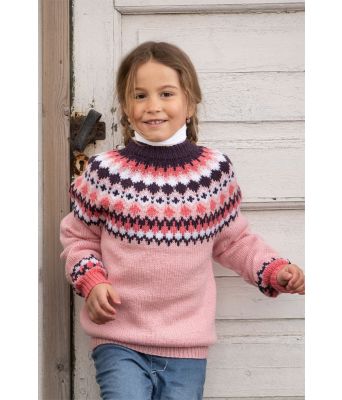 Nellik rosa strikkegenser med rundfelling til jente - Viking 2115-01A