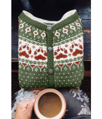 Olivengrønn Fjordfolk kofte med brent kobber - 889