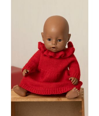 Otelie strikket rød julekjole ti dukke - Viking 2136-10