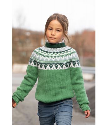 Pibbar eplegrønn strikket genser til jente - Viking 2115-03B