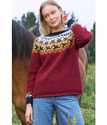 Rød Farfuglar genser med fargerikt mønster - Istex 590016 / Lopidesign 40-15-1409