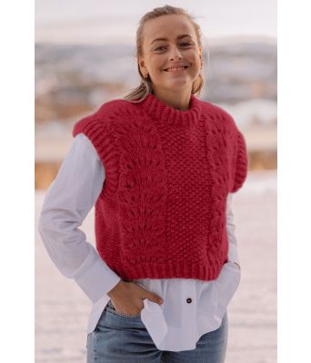 Rød Weekend Waves strikkevest med bølgemønster - Strikkia 2022-001O