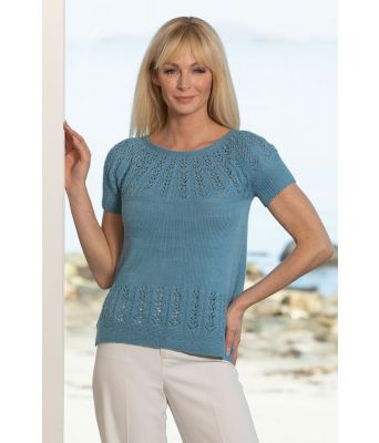 Randi blå strikket topp med splitt Kathrine Sørland - Viking 2119-04B