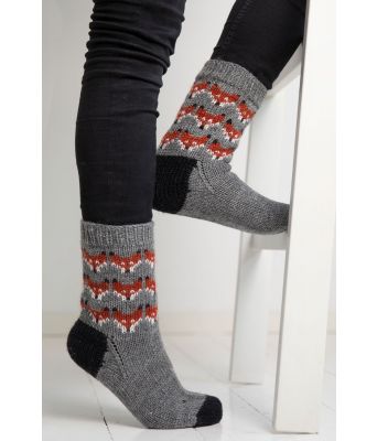 Revensokken strikkesokker med mikkel rev motiv - Viking 2104-12