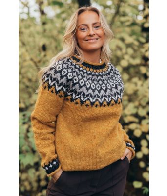 Gul riddarigenser med grått mønster - Istex 91002