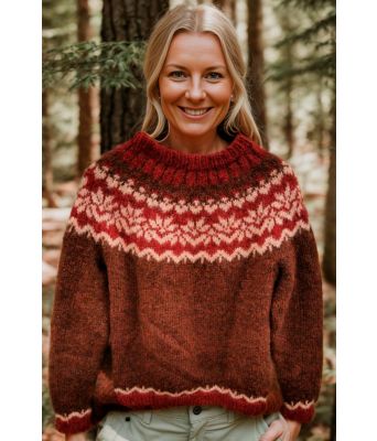 Rustfarget Afmæli genser med mørkerødt mønster - Istex 91002-9427