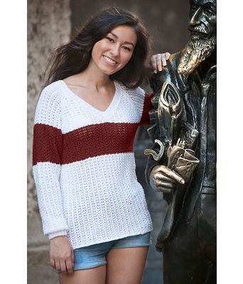 Santa Maria strikket sommergenser med mørk gammelrosa stripe - Viking 2017-04-484