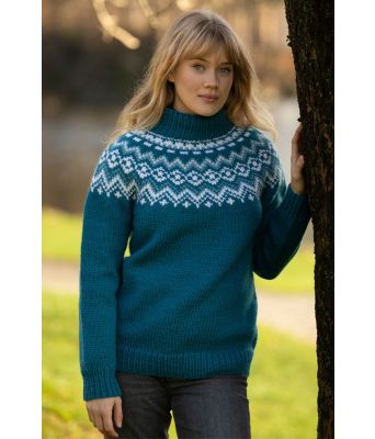 Stølen strikkegenser med rundfelling til dame - Viking 2101-01A