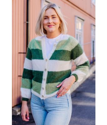 Sandras stripejakke (Greenish utgave) - Strikkia 2020-004
