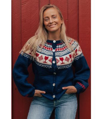 Vinkofta Strikk og drikk / strikkejakke med vinglass - Strikkia 2020-021